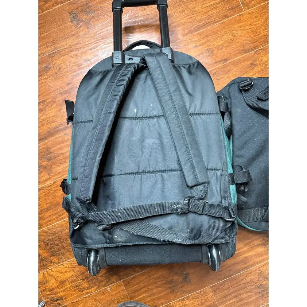 L.L. Bean Wheeled Convertible 21” Luggage Green Black With Day Bag
